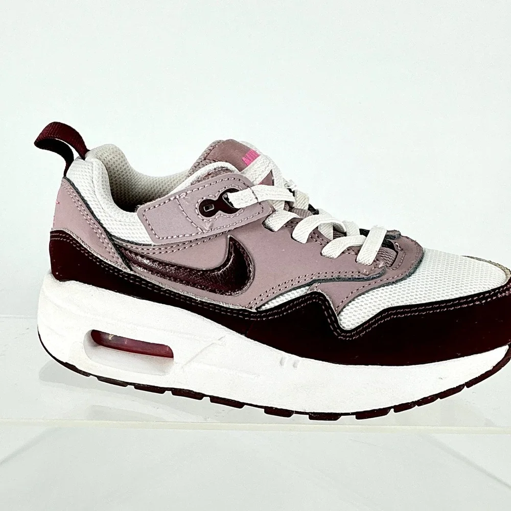 Nike Air Max 1 Girls Size 11C‎ 11 C Sneakers Easy On White Burgundy Pink Kids